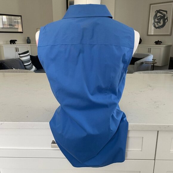 Talbots Wrinkle Resistant Slvless Button Down Collared Cotton Shirt Blue Sz 4 - Picture 5 of 11